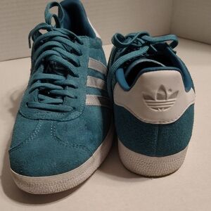 Adidas Turquoise Suede Trainers with Silver Stripes Women US 8 1/2